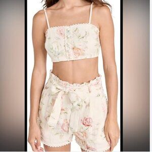 NWT CAROLINE CONSTAS FLORAL LINEN BLEND CROP TOP BAGGY SHORTS COORD SET - S